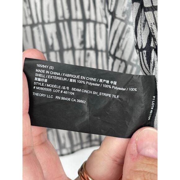 THEORY Printed Georgette Sheer Stripe Shirt Top Size Small Neutral Classic - Picture 6 of 6